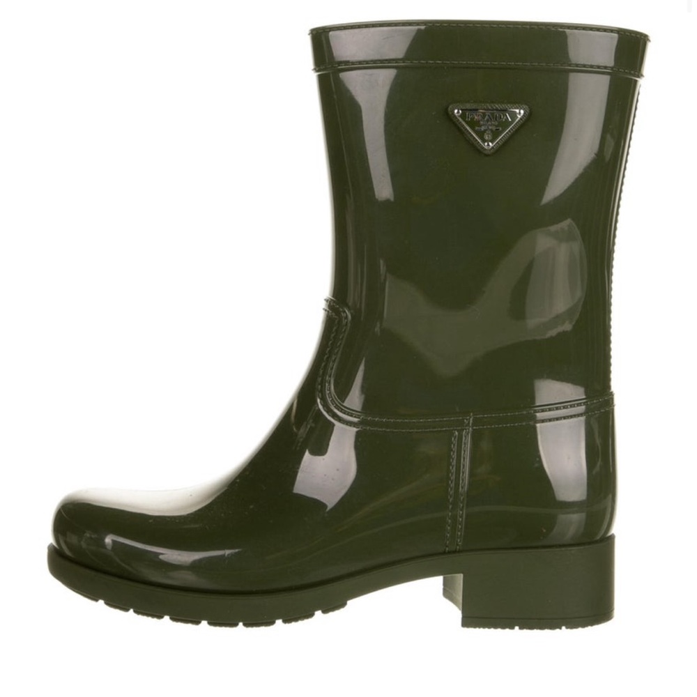 Authentic PRADA SPORT GREEN Rubber Women's Boots Sz 39 (US 9) RARE MILITARY